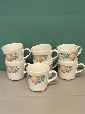 Lot of 7 Corelle Stoneware Mugs - Abundance Fruit Pattern